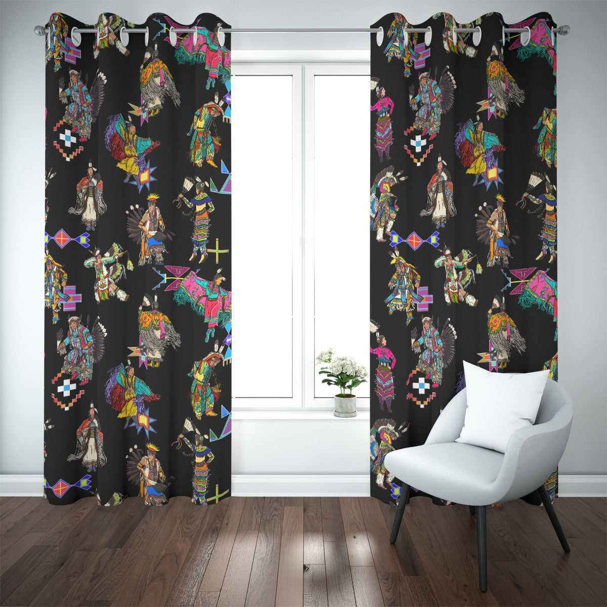 Grand Entry Dancers Black Blackout Grommet Curtains | 265(gsm)