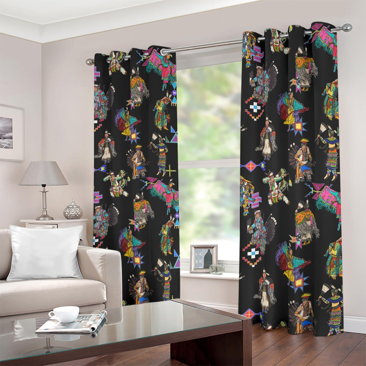 Grand Entry Dancers Black Blackout Grommet Curtains | 265(gsm)