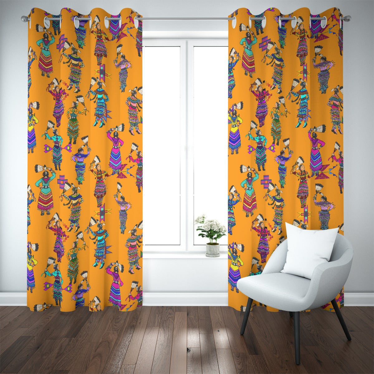 Women's Jingle Dancers Orange Blackout Grommet Curtains | 265(gsm)