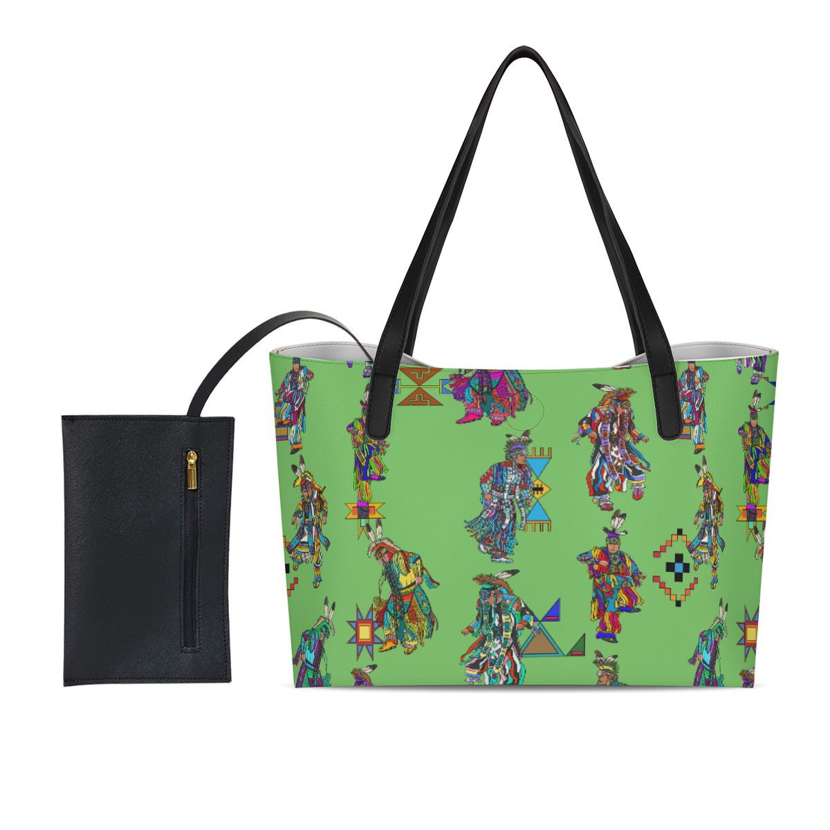 Men's Grass Dancers Grass Shopping Tote Bag With Black Mini Purse