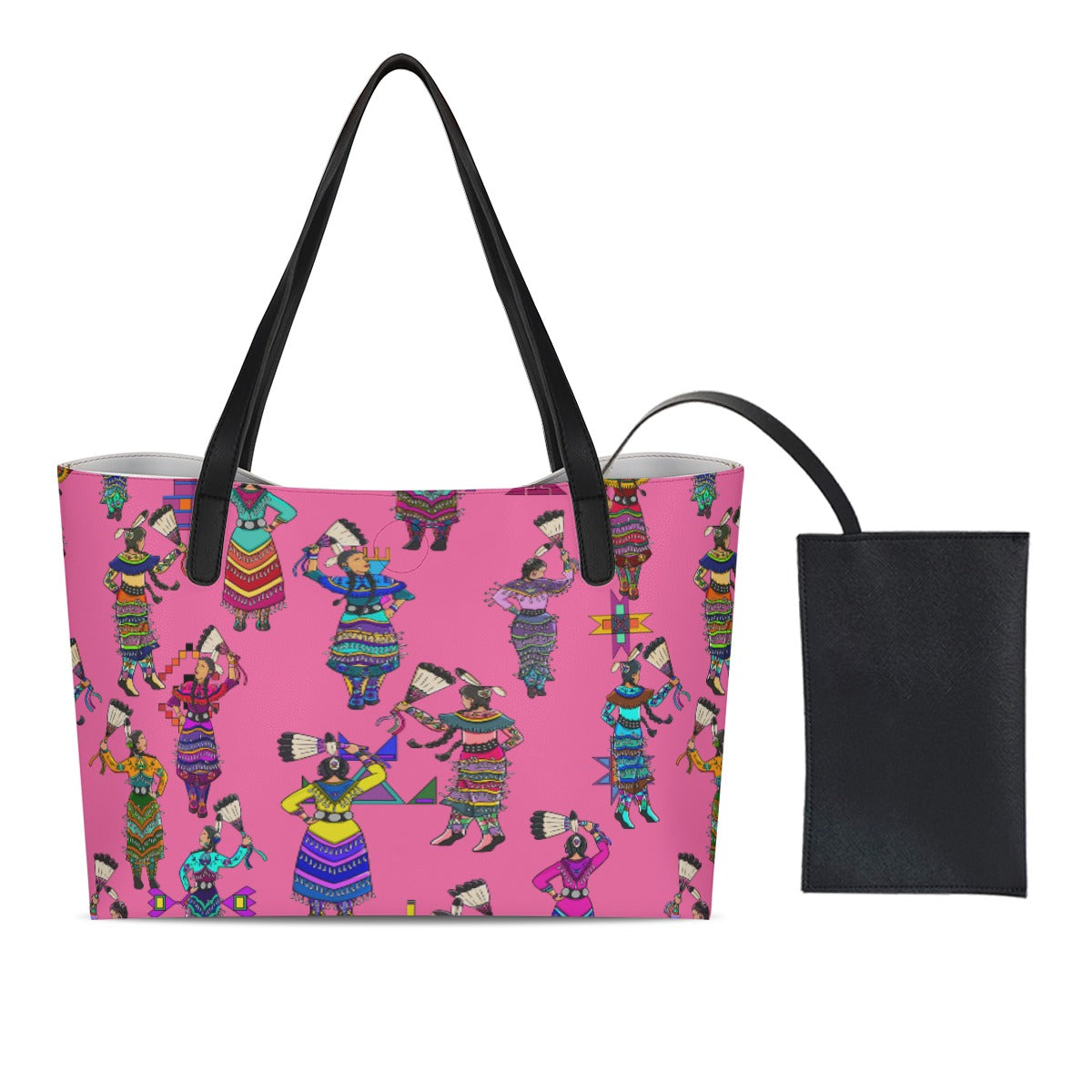 Women's Jingle Dancers Pink Shopping Tote Bag With Black Mini Purse