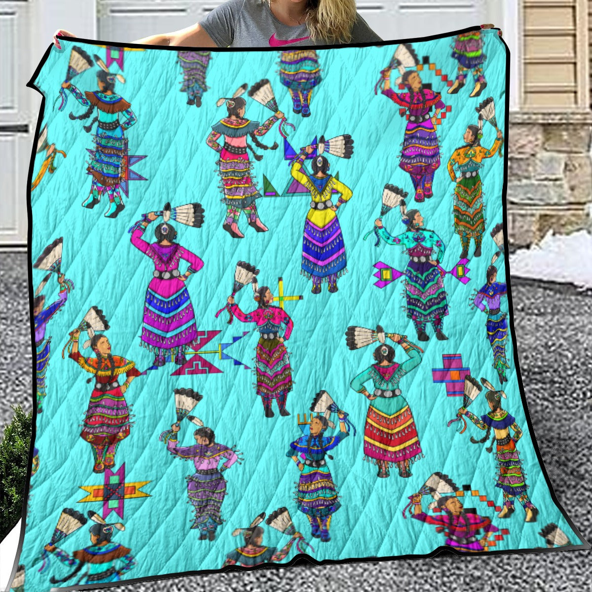 Women's Jingle Dancers Turquoise Lightweight & Breathable Quilt With Edge-wrapping Strips