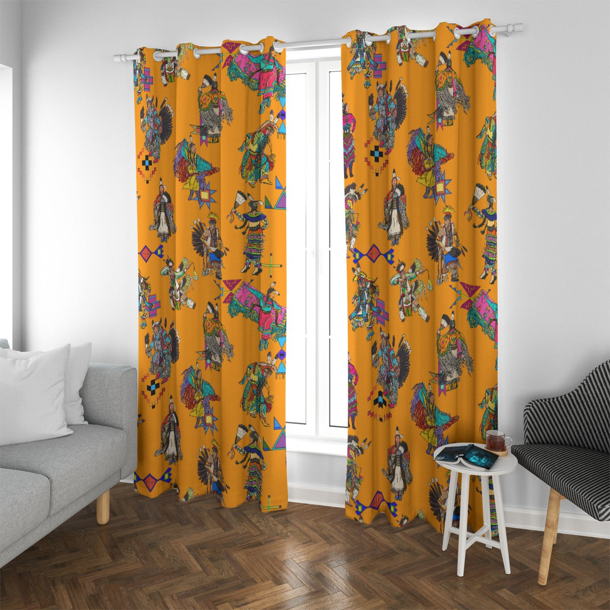 Grand Entry Dancers Orange Blackout Grommet Curtains | 265(gsm)