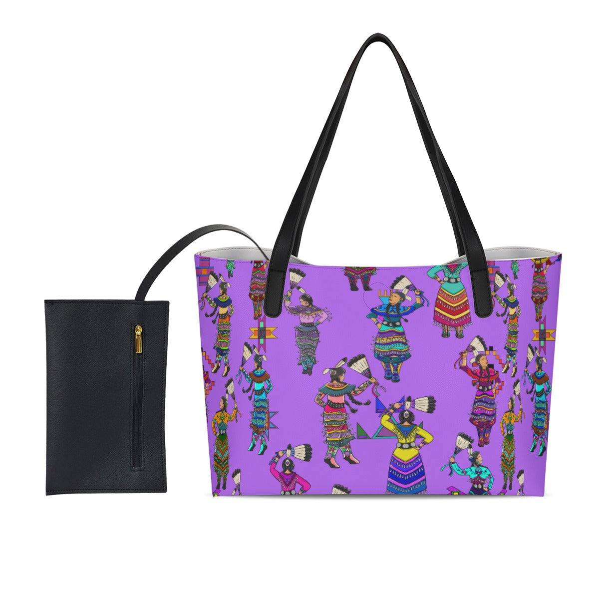 Women's Jingle Dancers Purple Shopping Tote Bag With Black Mini Purse