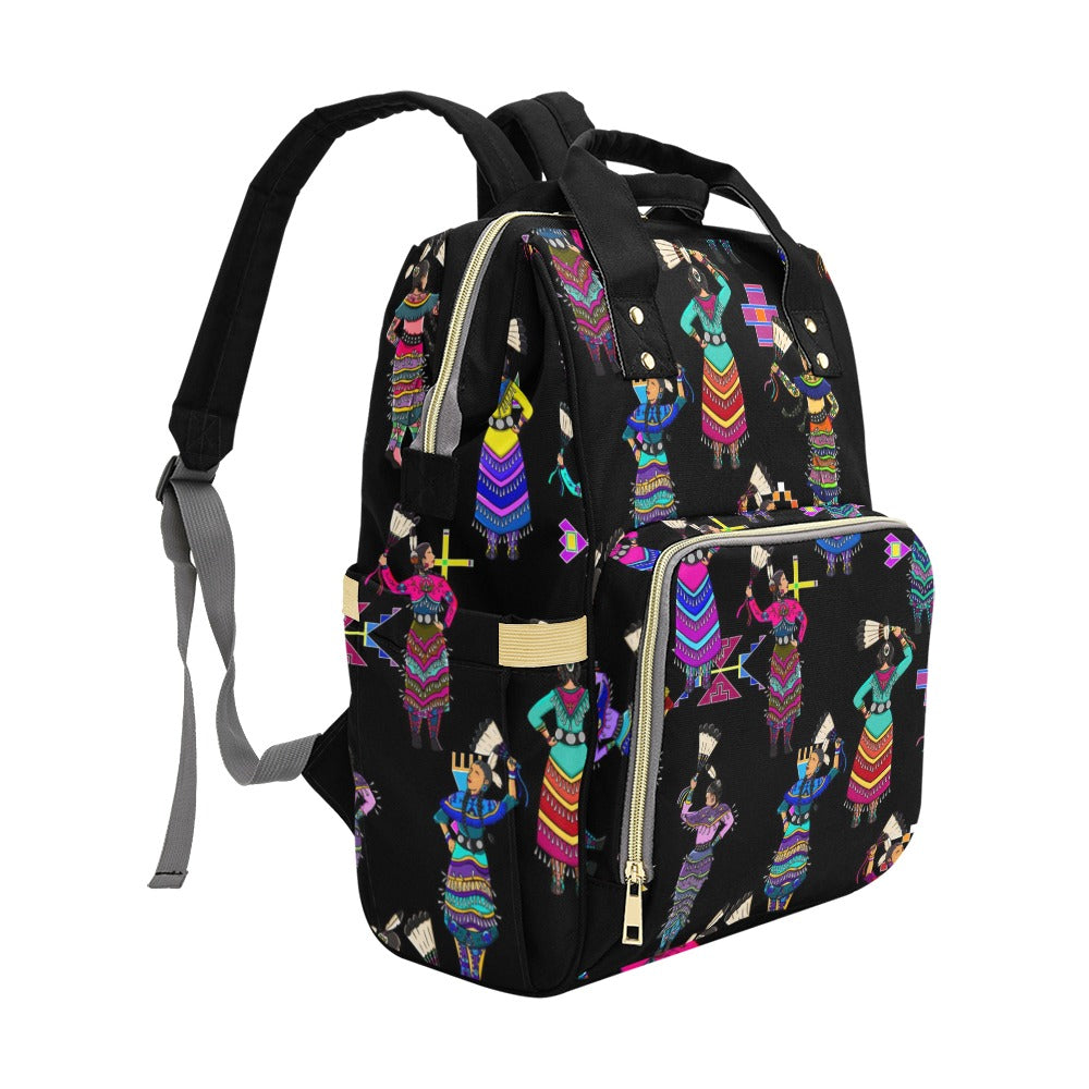 Women's Jingle Dancers Black Multi-Function Diaper Backpack/Diaper Bag