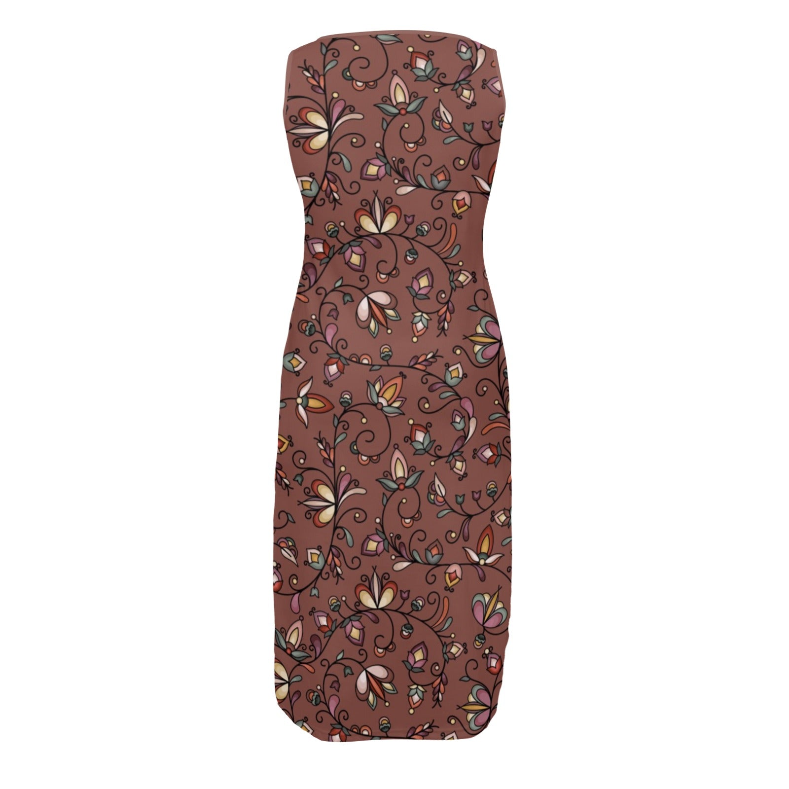 Burnt Sky Petals Brown Phaedra Sleeveless Open Fork Long Dress