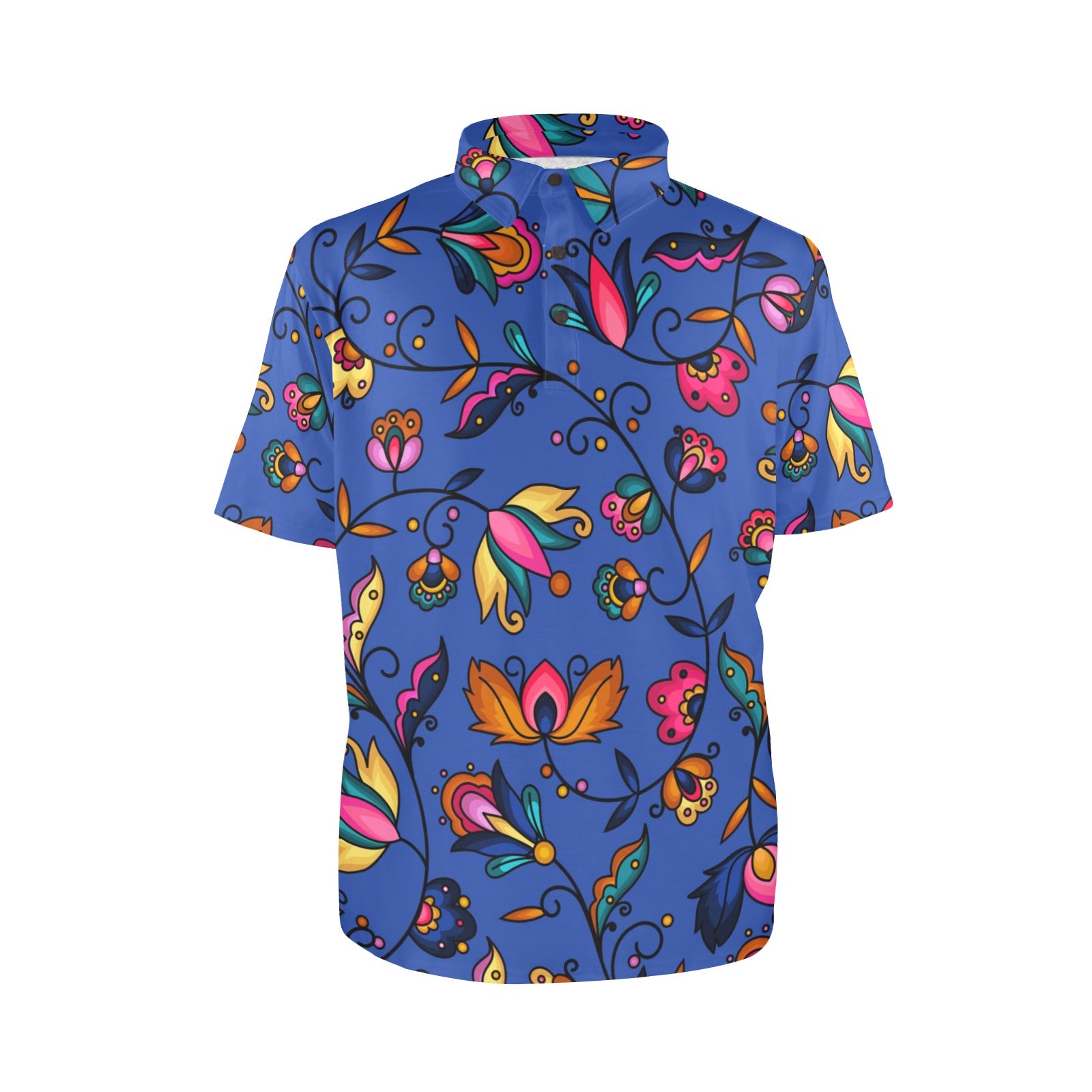 Copper Prairie Petals Blue Polo Shirt