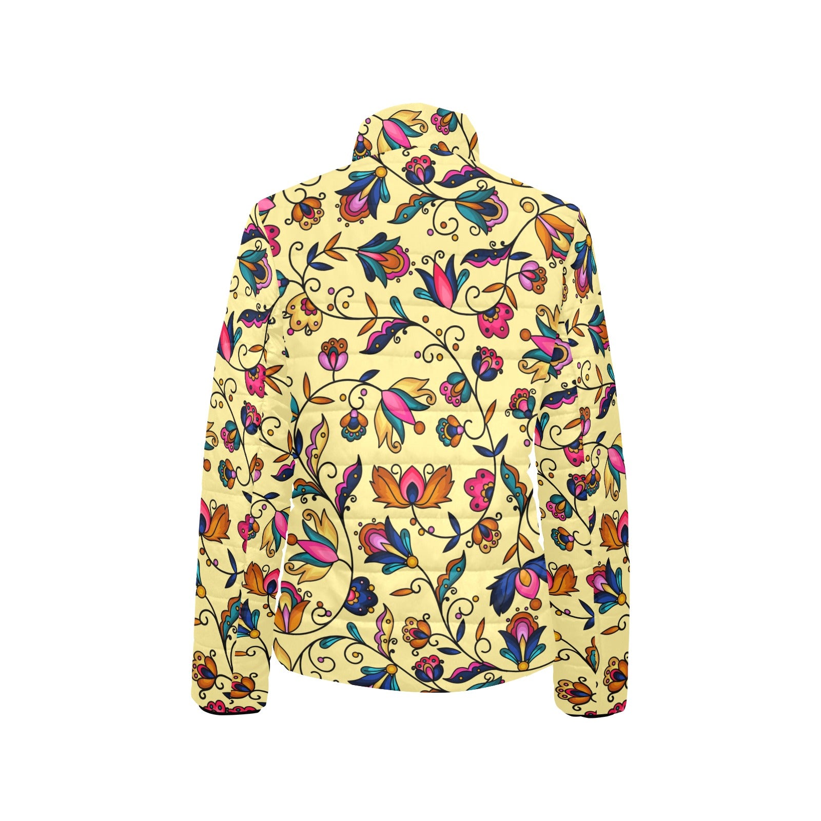 Copper Prairie Petals Yellow Women's Stand Collar Padded Jacket