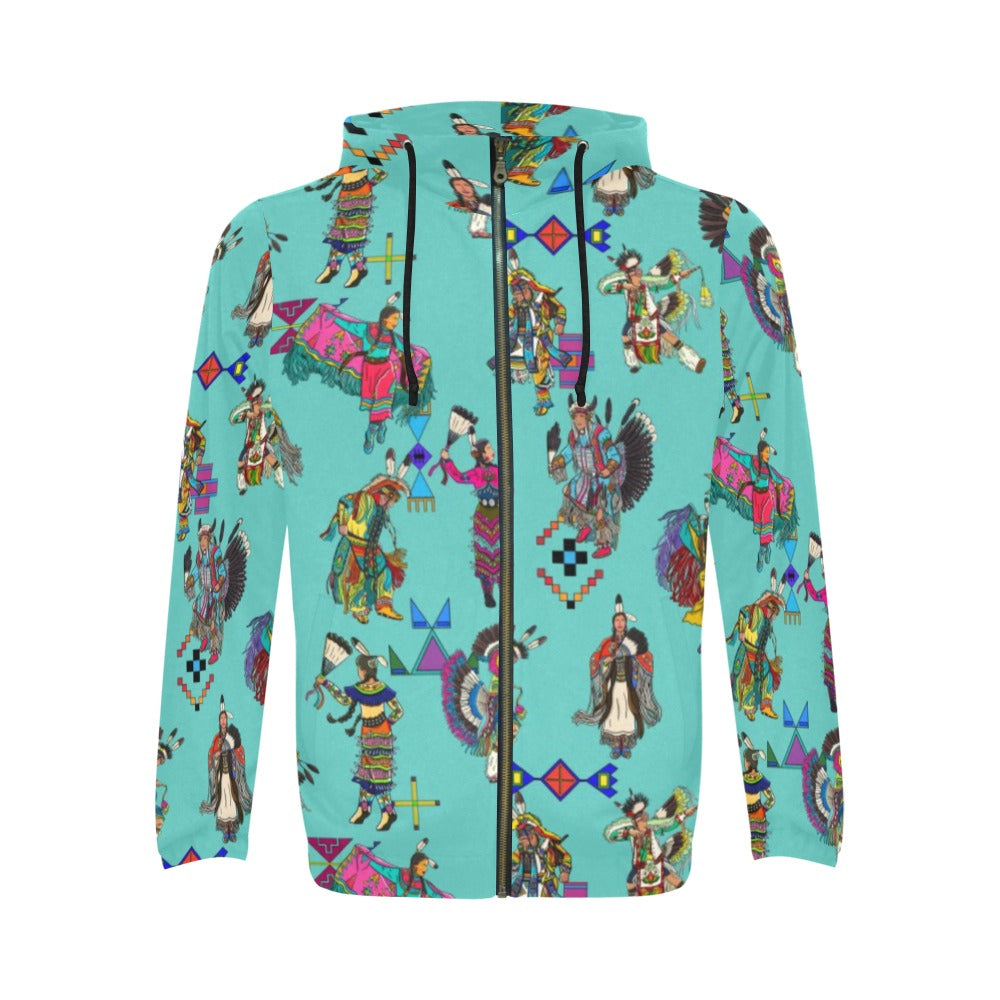 Grand Entry Dancers Eggshell Blue Men's Zipper Hoodie