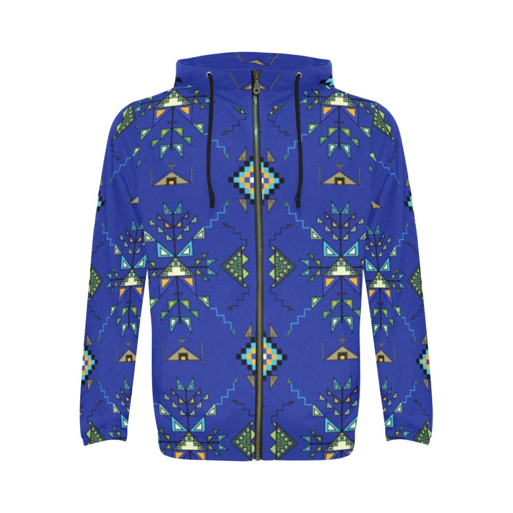 Bear Shield Dark Blue Men's Zipper Hoodie