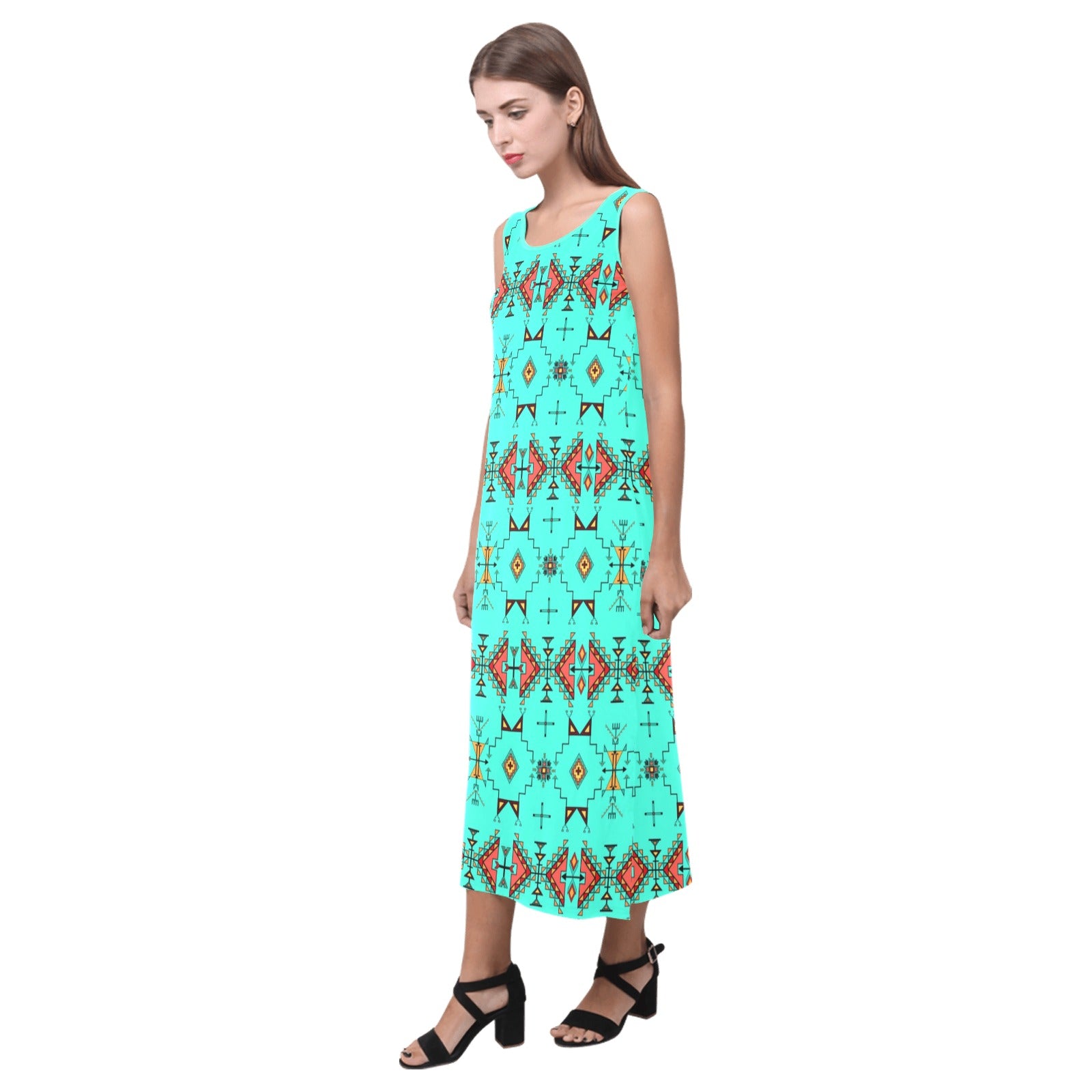 Thunder Flight Turquoise Phaedra Sleeveless Open Fork Long Dress