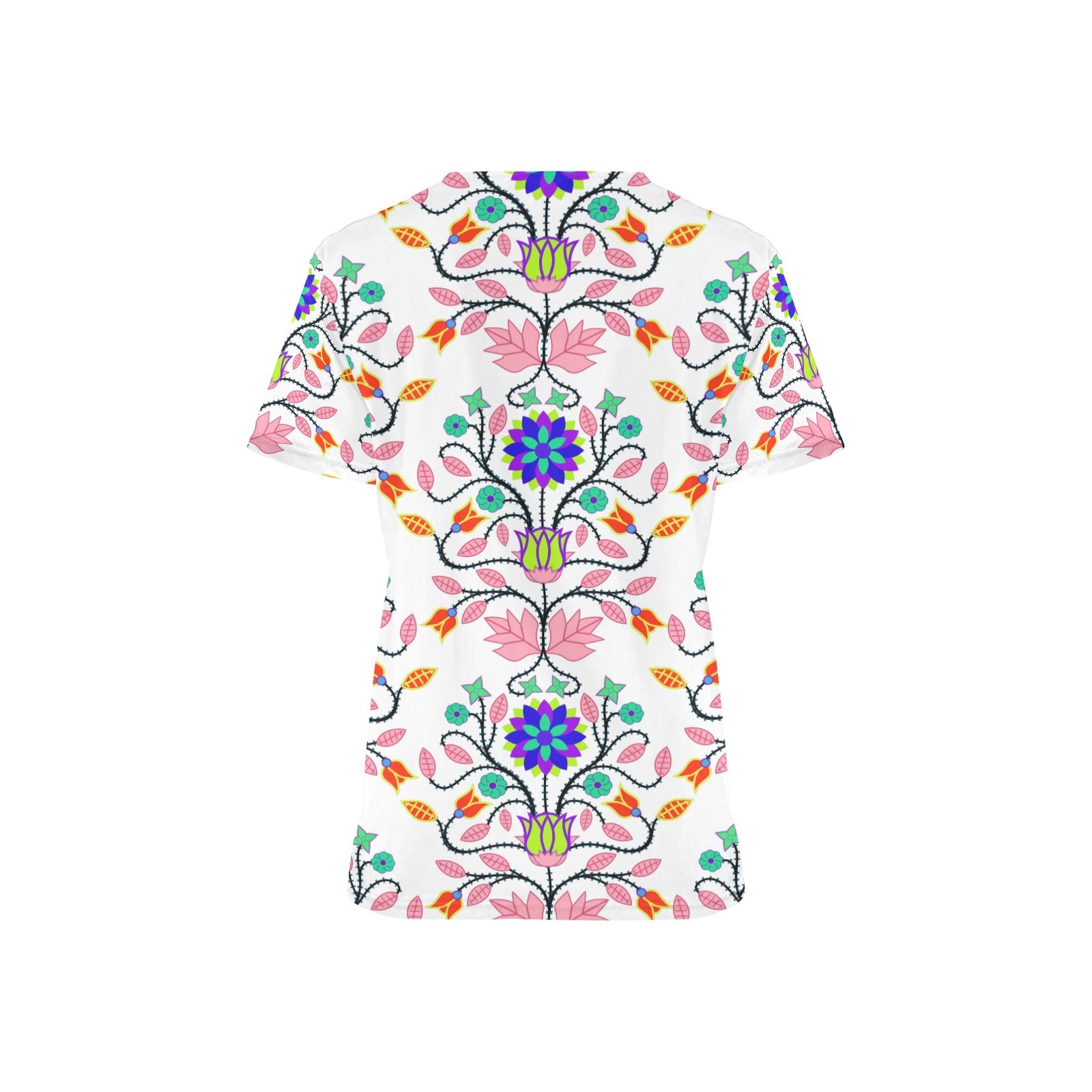 Floral Beadwork Four Clans White Scrub Top