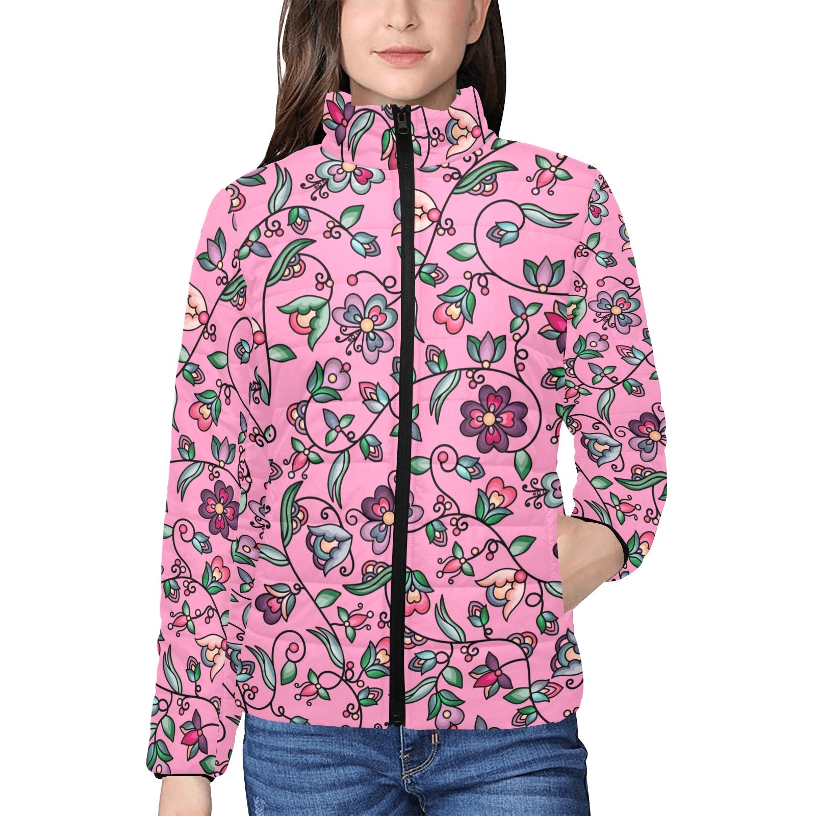 Amber Evening Garland Pink Women's Stand Collar Padded Jacket