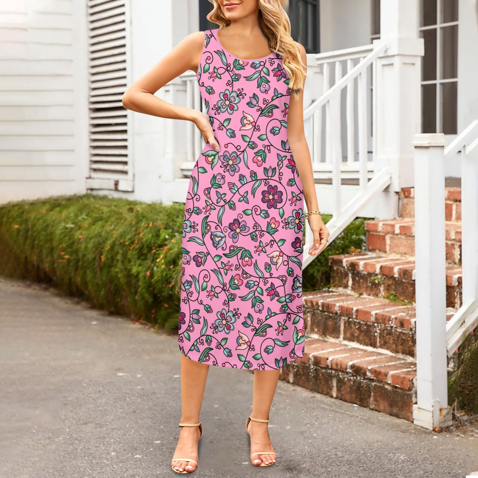 Amber Evening Garland Pink Phaedra Sleeveless Open Fork Long Dress