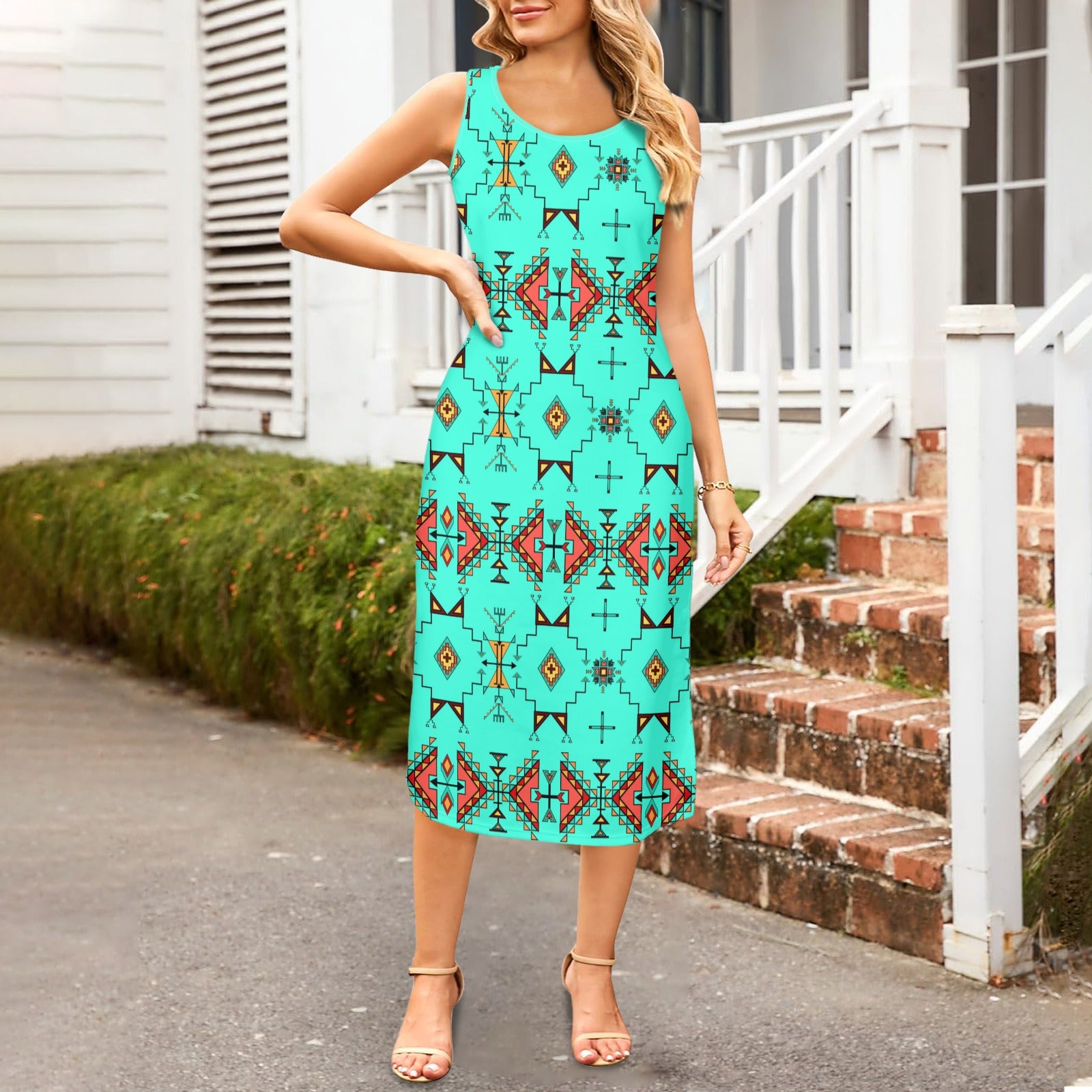 Thunder Flight Turquoise Phaedra Sleeveless Open Fork Long Dress