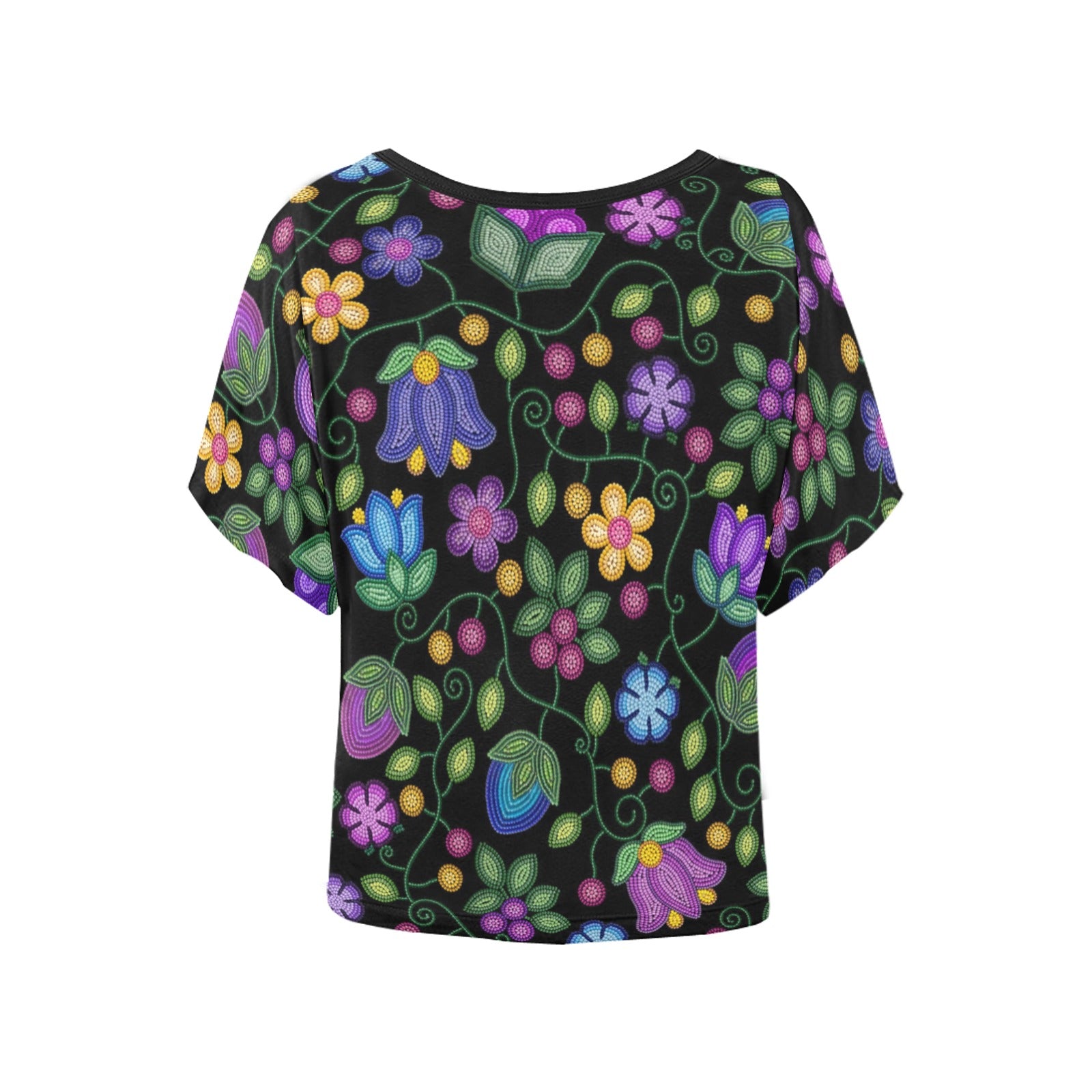 Bloom Uplift Black Women's Batwing-Sleeved Blouse T-shirt