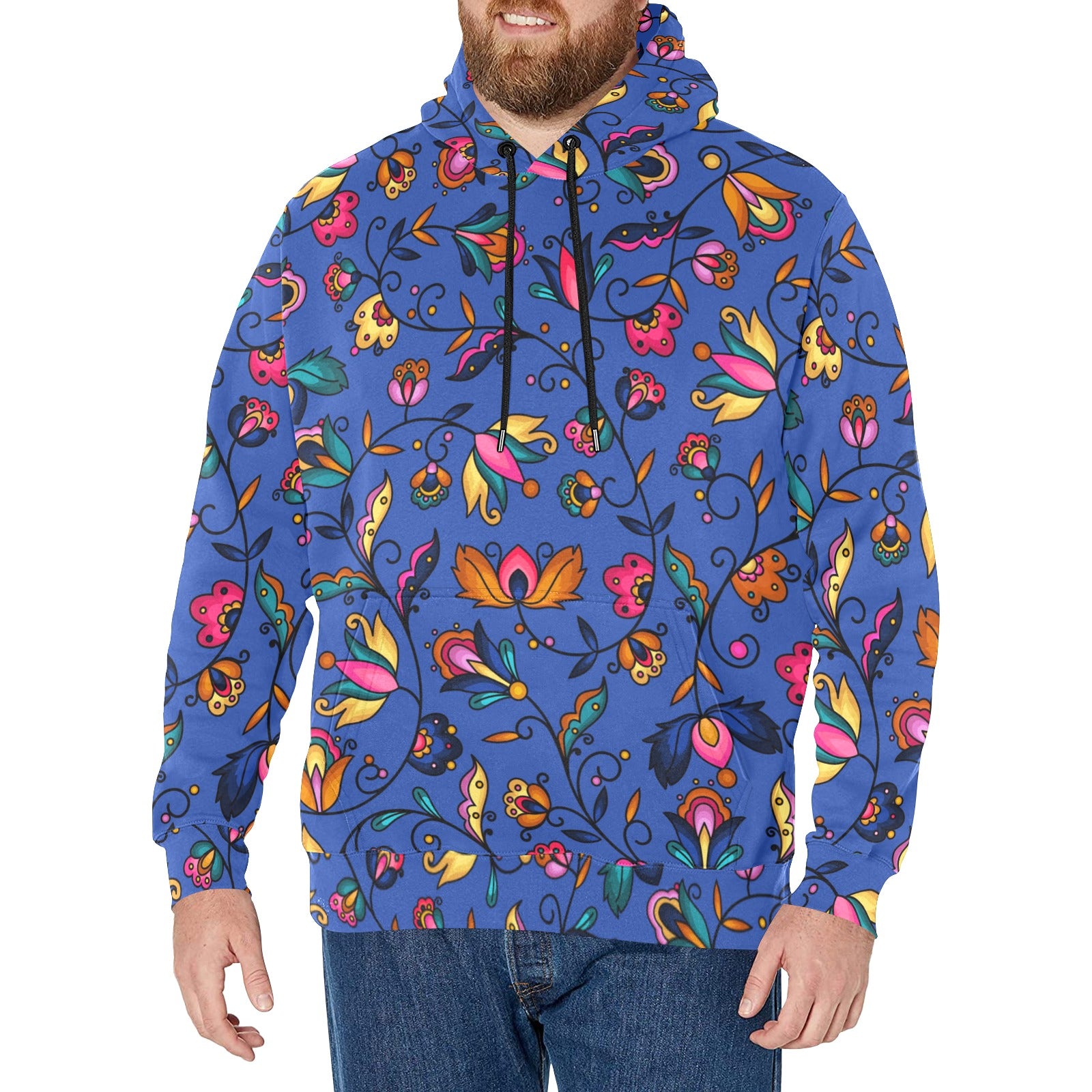 Copper Prairie Petals Blue Men's Long Sleeve Fleece Hoodie