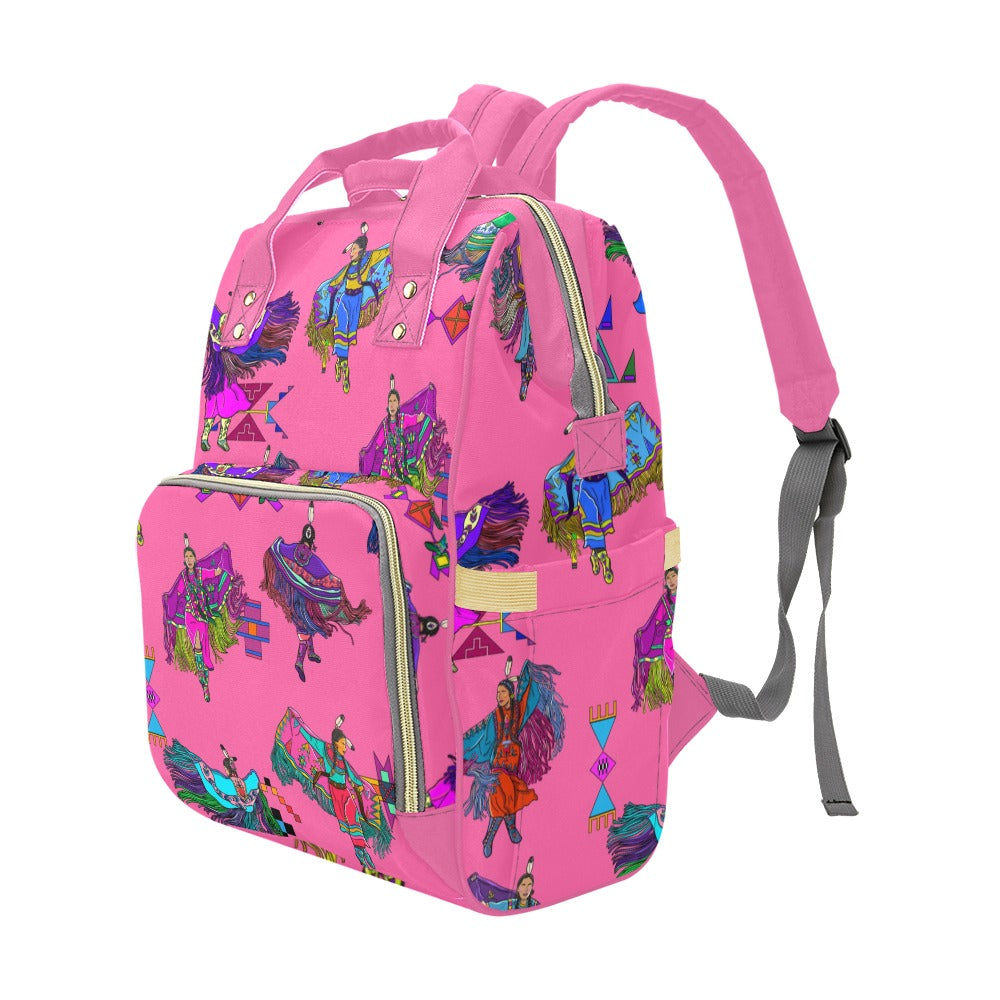 Women's Fancy Dancers Pink Multi-Function Diaper Backpack/Diaper Bag