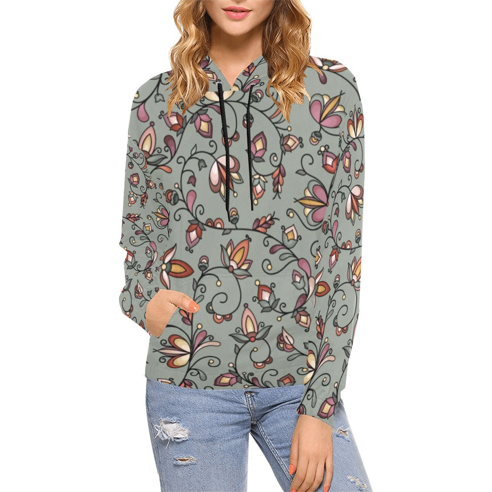 Burnt Sky Petals Green Hoodie for Women (USA Size)