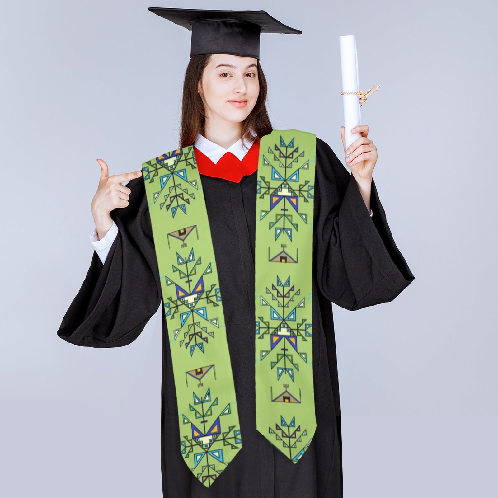 Bear Shield Green Graduation Stole
