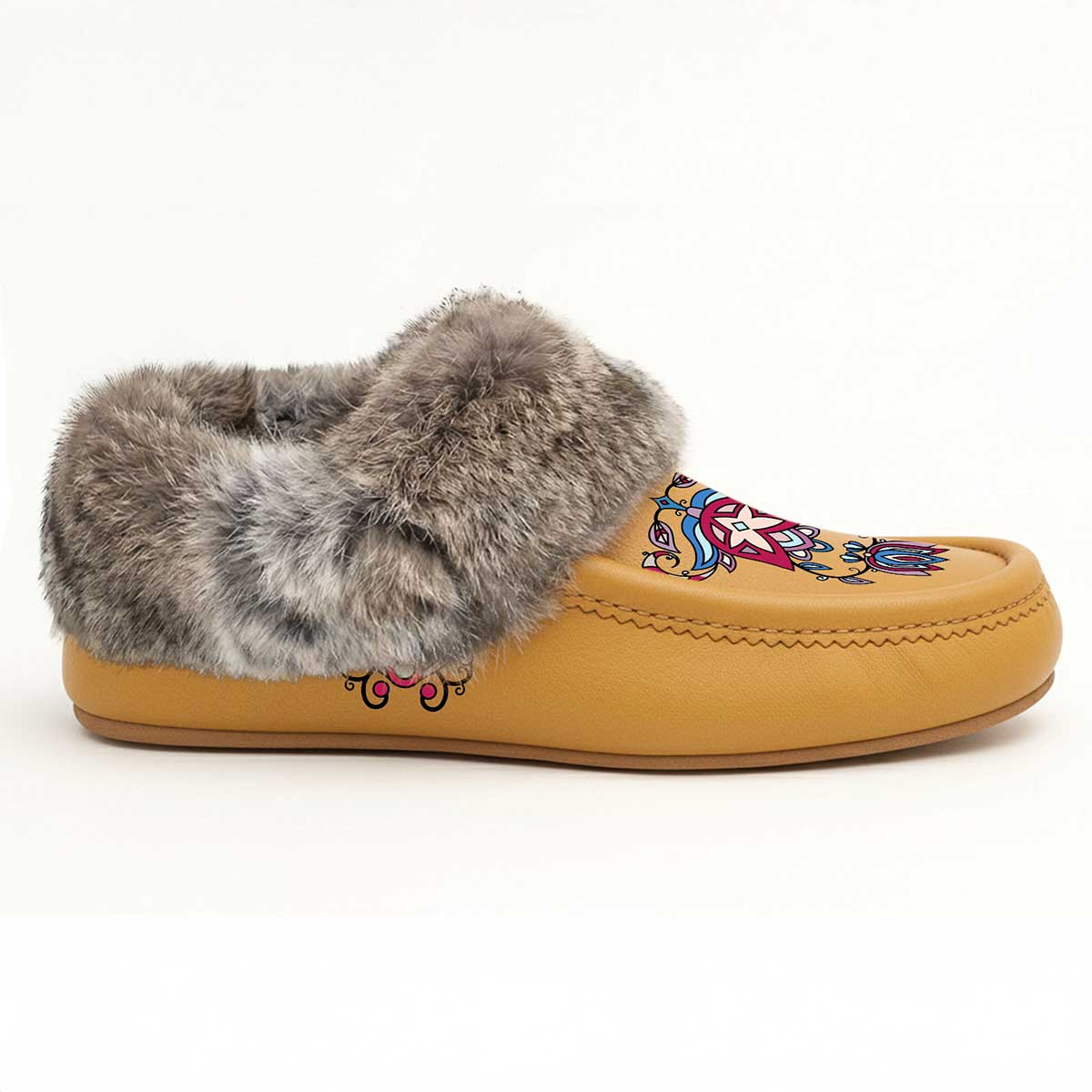 Northern Ember Tan Leather Mottled Fur Moccasin