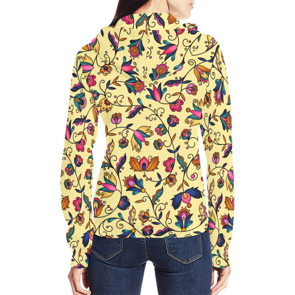 Copper Prairie Petals Yellow Full Zip Hoodie for Women