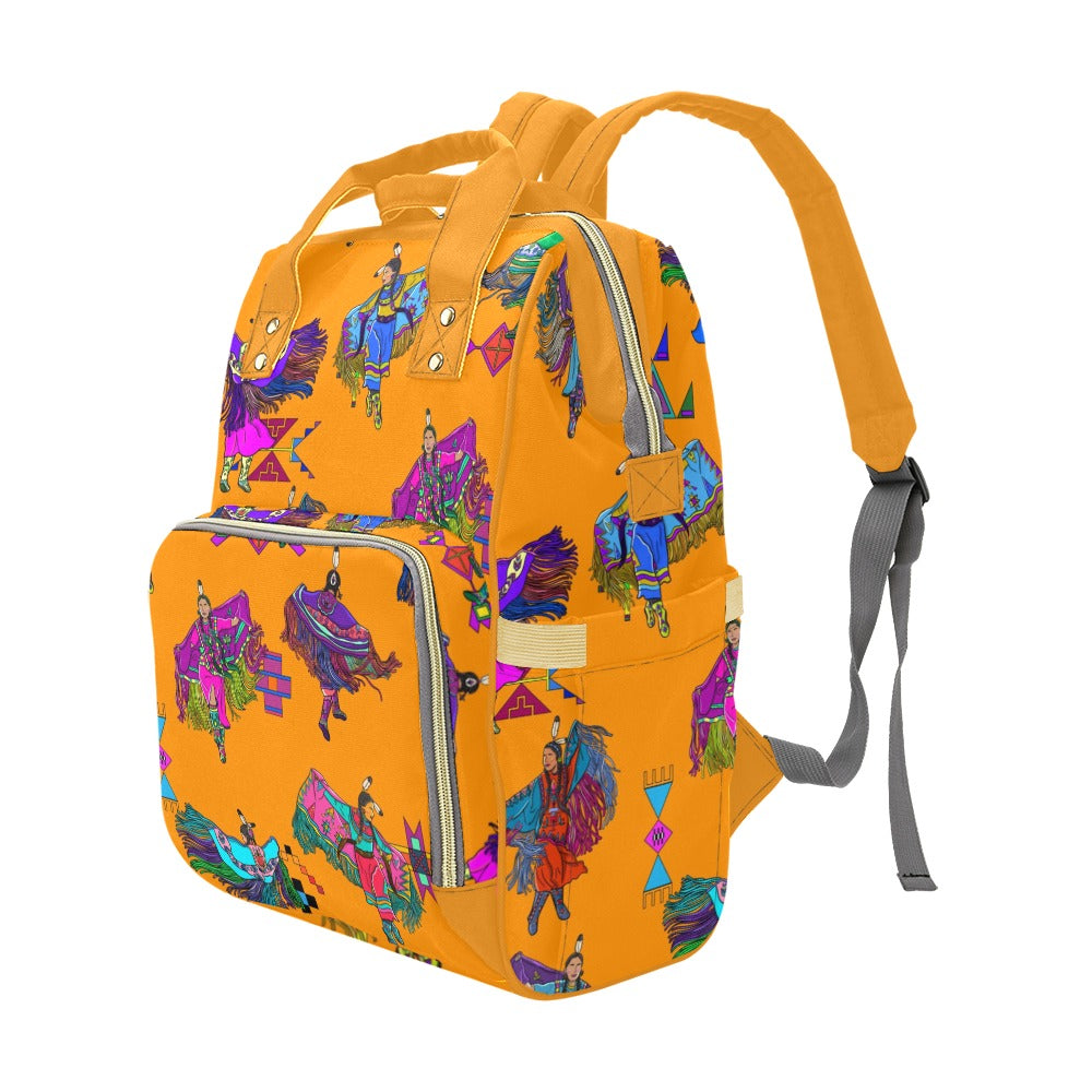 Women's Fancy Dancers Orange Multi-Function Diaper Backpack/Diaper Bag