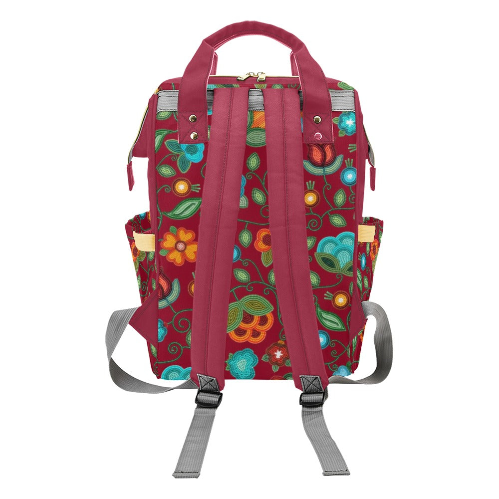 Prairie Fire Petals Red Multi-Function Diaper Backpack/Diaper Bag