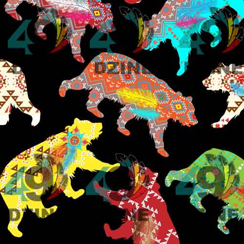 Bear Powwow Satin Fabric By the Yard Pre Order
