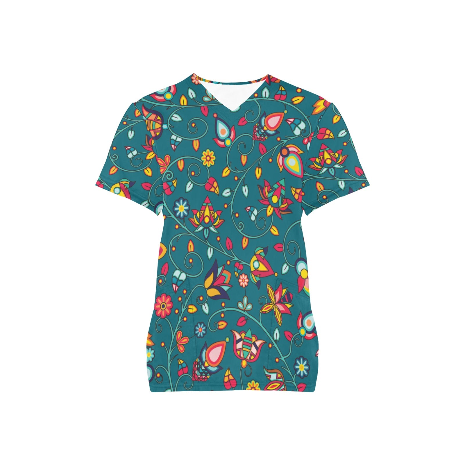 Thorny Path Teal Scrub Top