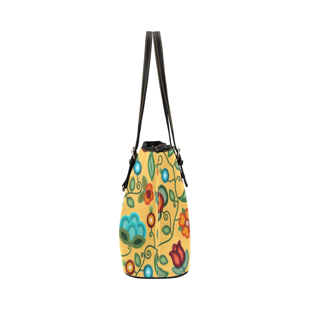 Prairie Fire Petals Honey Leather Tote Bag/Large