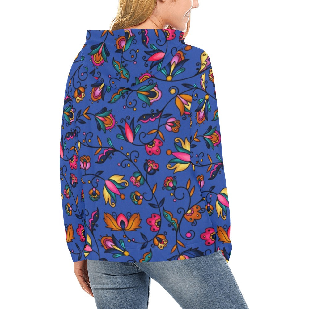 Copper Prairie Petals Blue Hoodie for Women (USA Size)