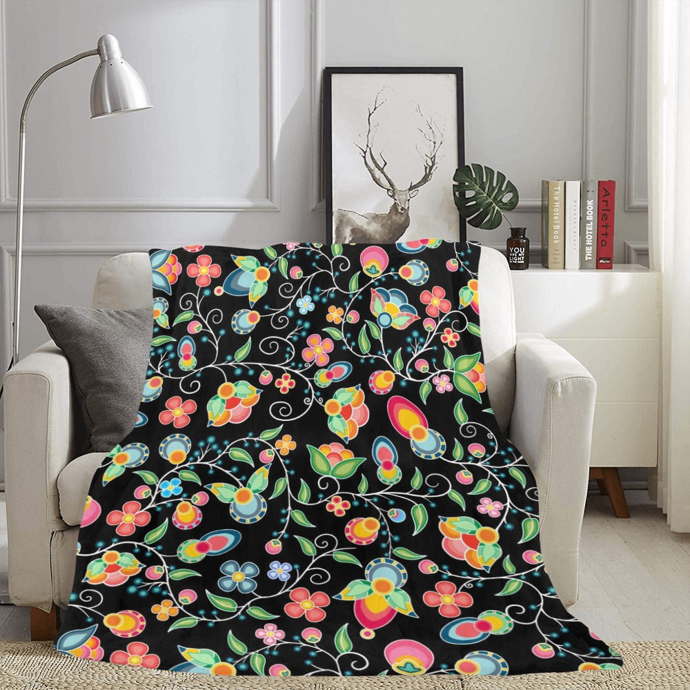 Floral Bounty Black Ultra-Soft Micro Fleece Blanket 60"x80"