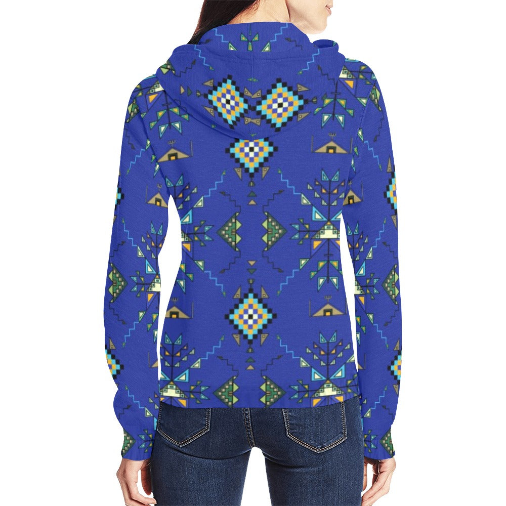 Bear Shield Dark Blue Full Zip Hoodie for Women