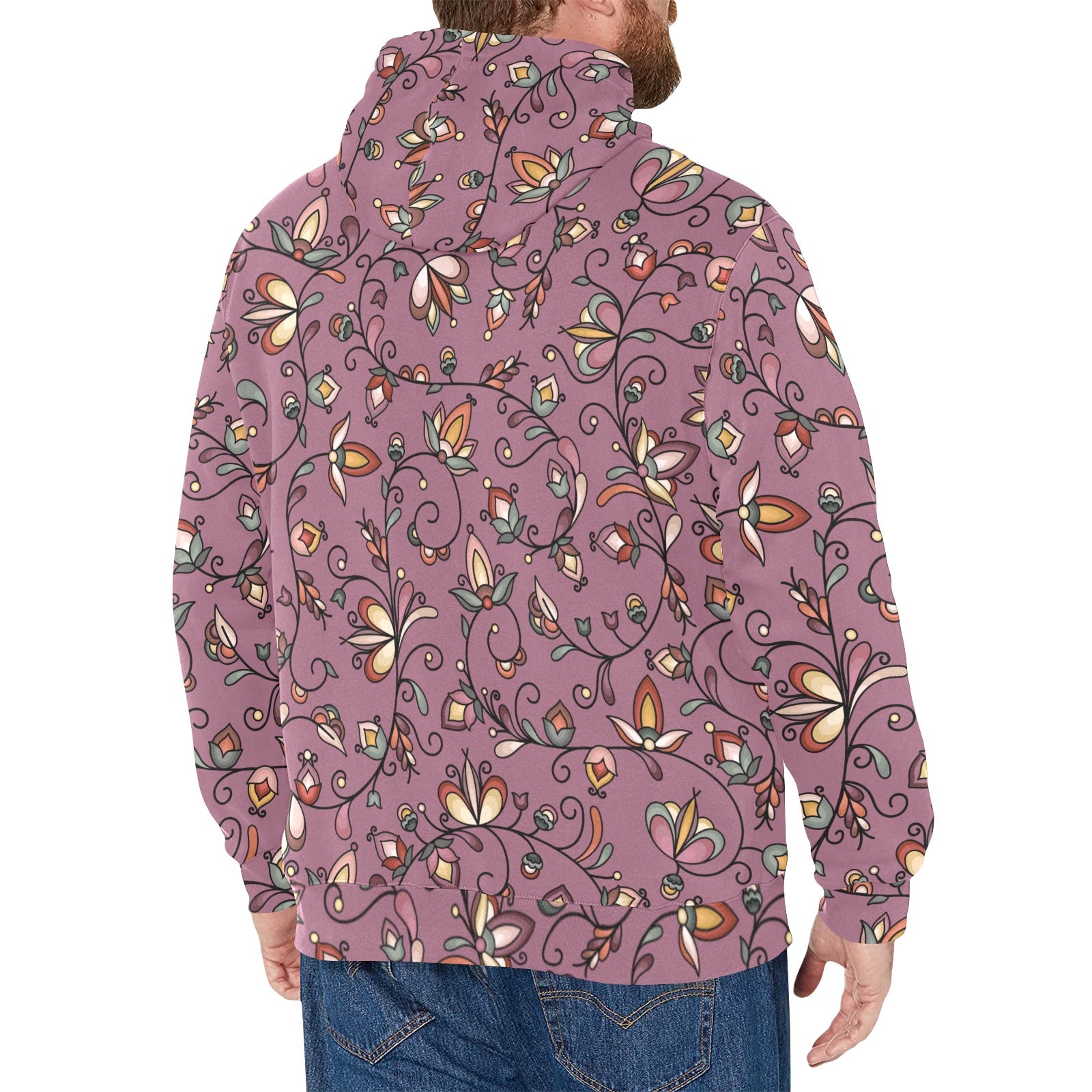 Burnt Sky Petals Magenta Men's Long Sleeve Fleece Hoodie