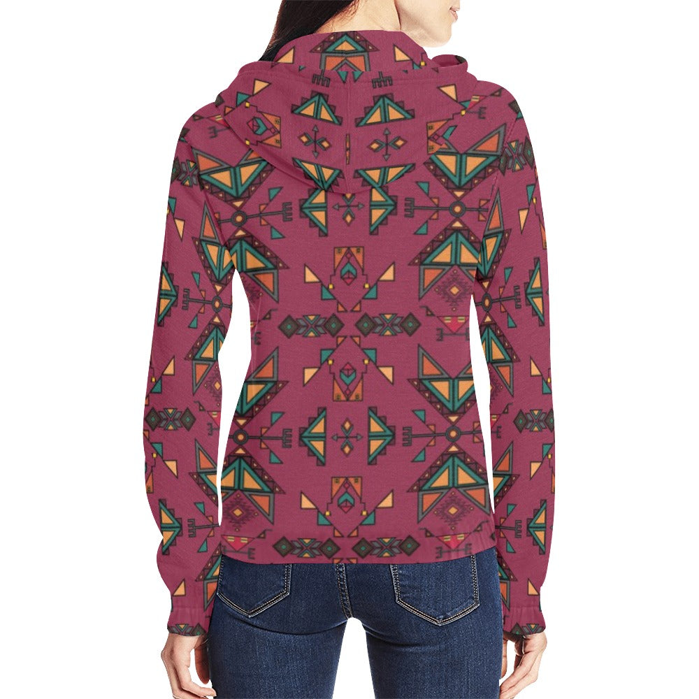 Arrow dawn Maroon Full Zip Hoodie for Women