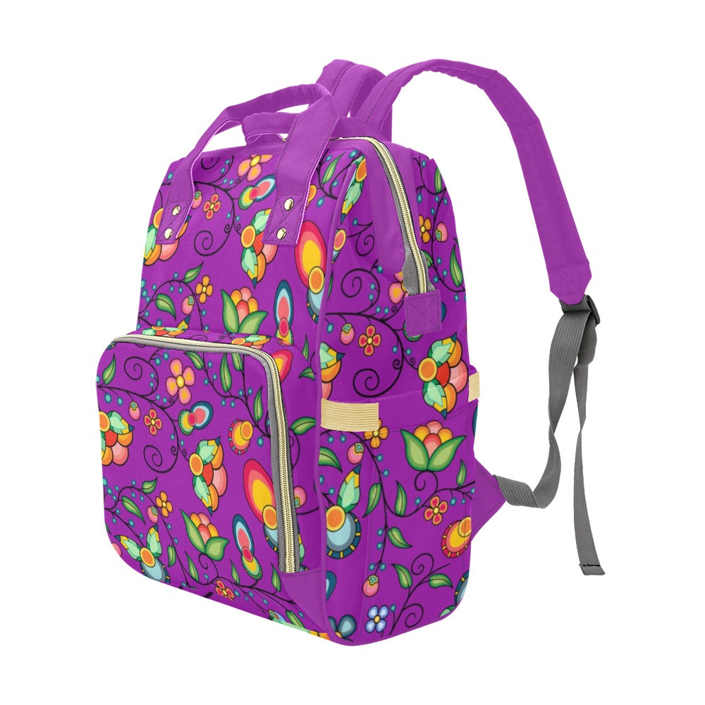 Floral Bounty Purple Multi-Function Diaper Backpack/Diaper Bag
