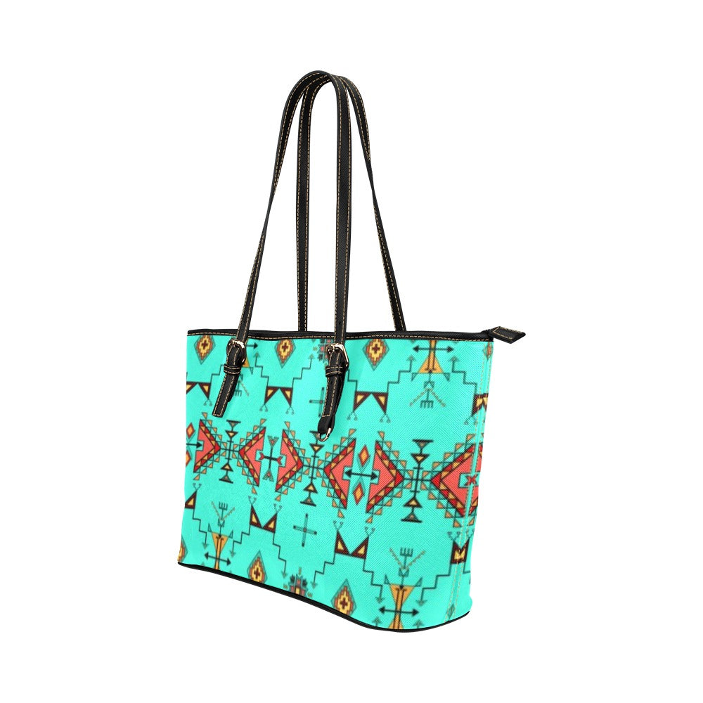 Thunder Flight Turquoise Leather Tote Bag/Large