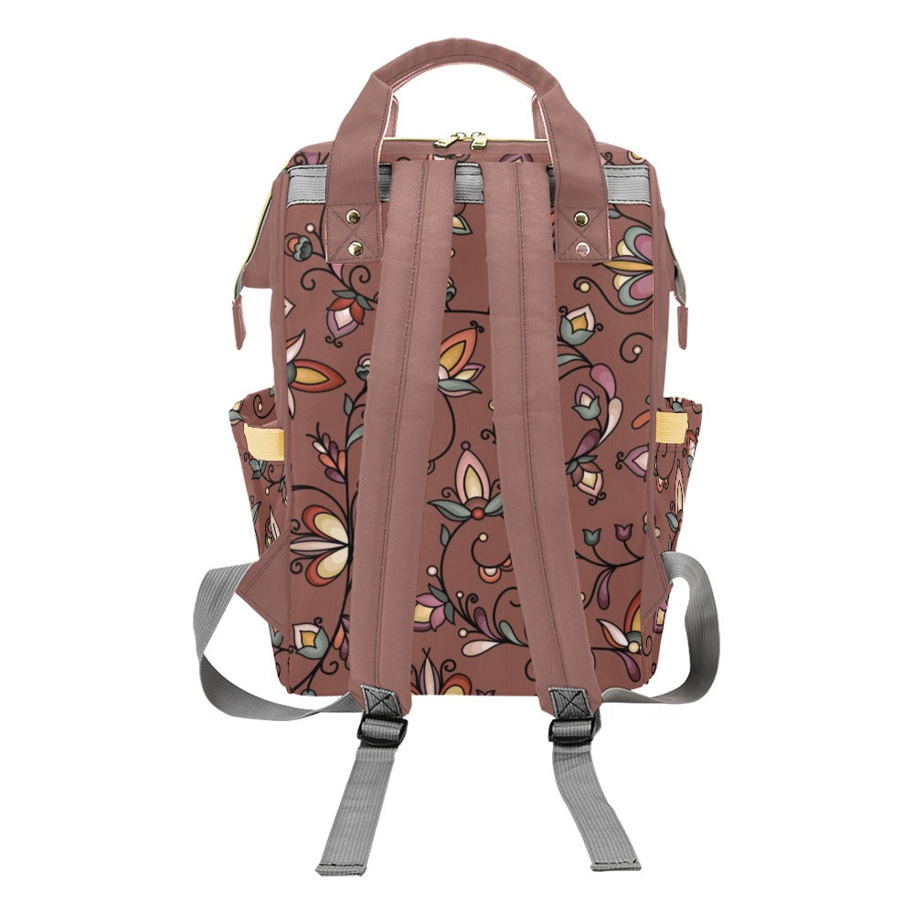 Burnt Sky Petals Brown Multi-Function Diaper Backpack/Diaper Bag
