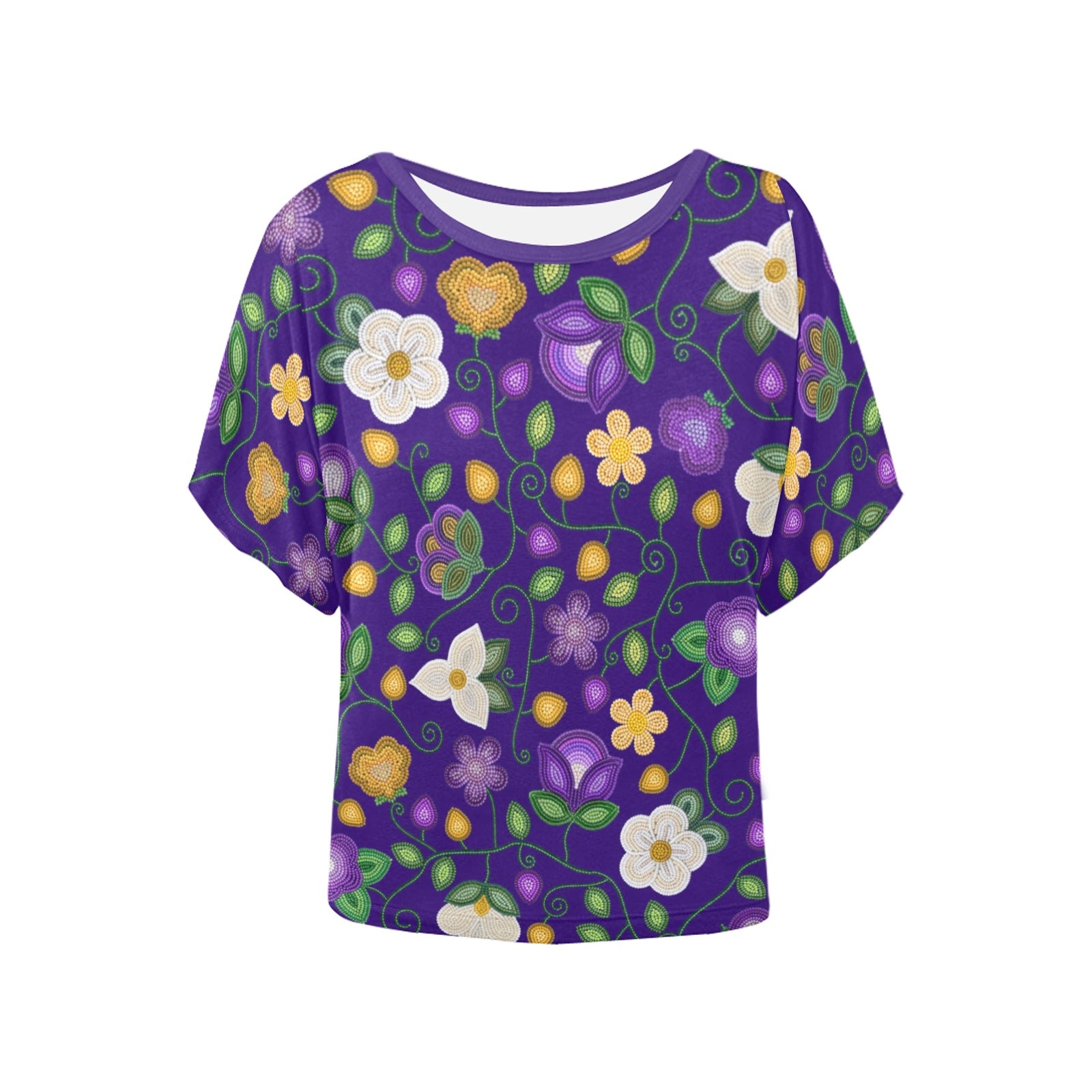 Midnight Moss Bloom Aubergine Women's Batwing-Sleeved Blouse T-shirt