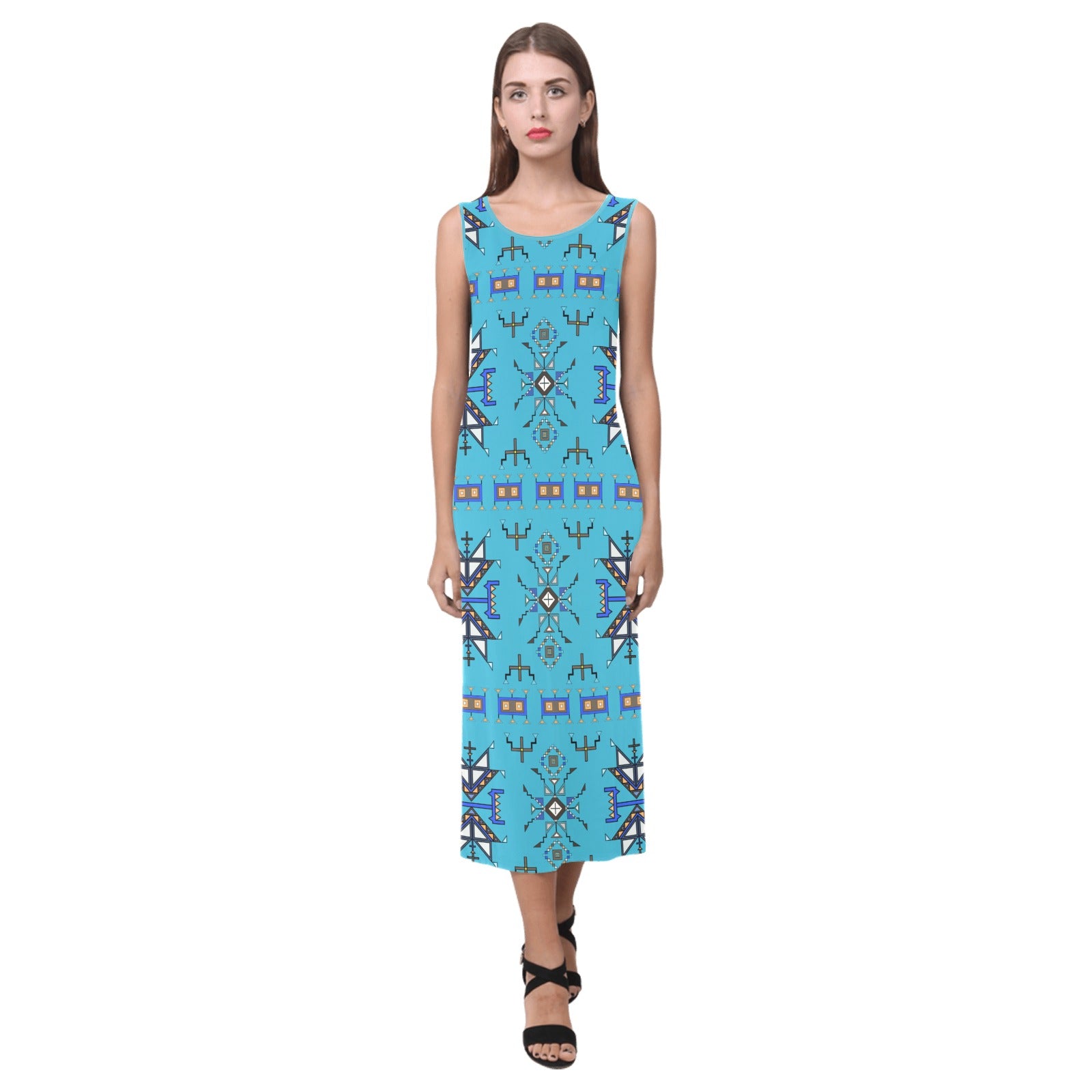 Eagle Strike Blue Phaedra Sleeveless Open Fork Long Dress