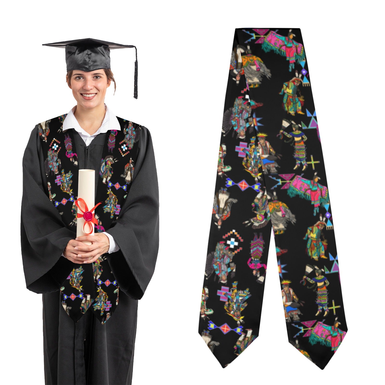 Grand Entry Dancers Black Graduation Stole
