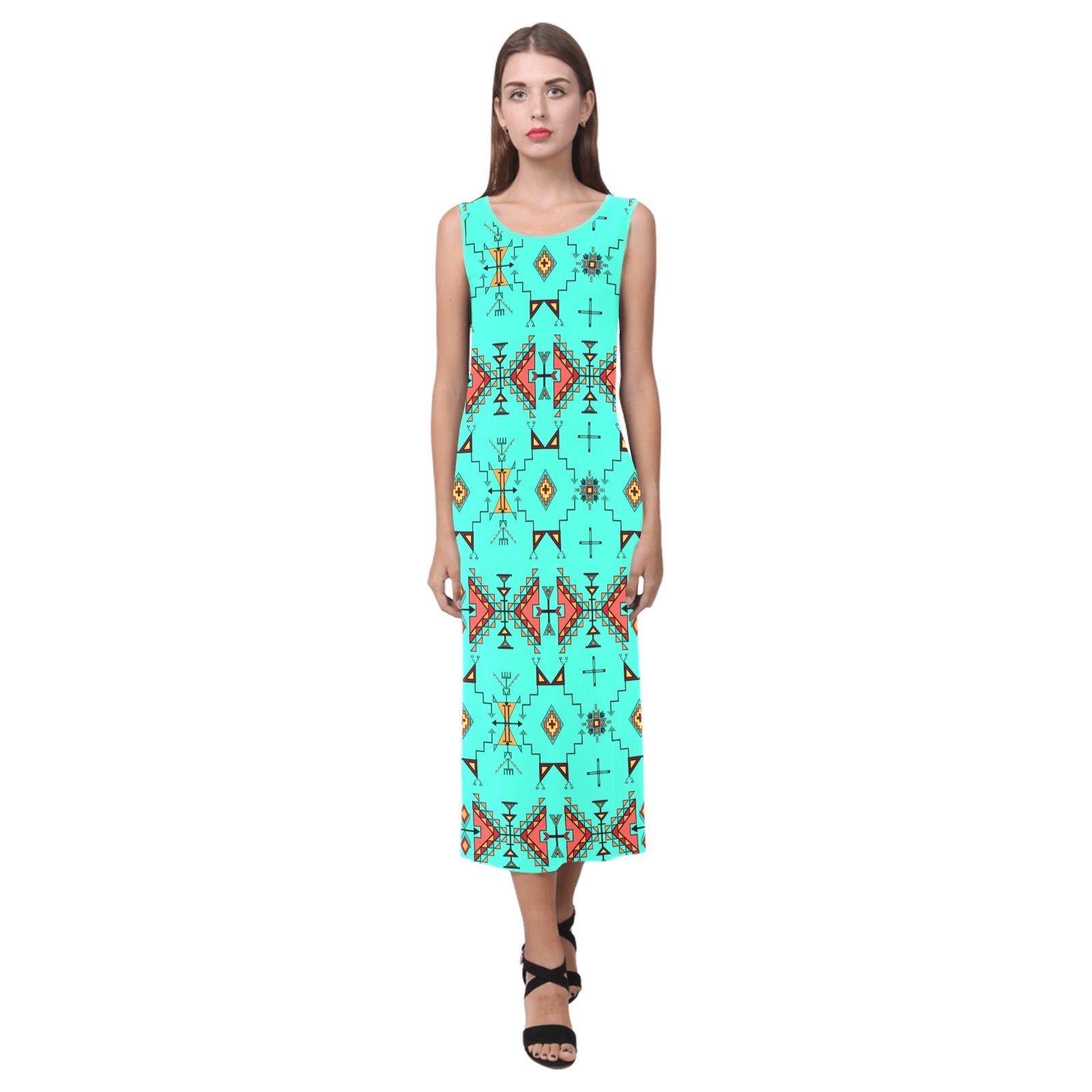Thunder Flight Turquoise Phaedra Sleeveless Open Fork Long Dress