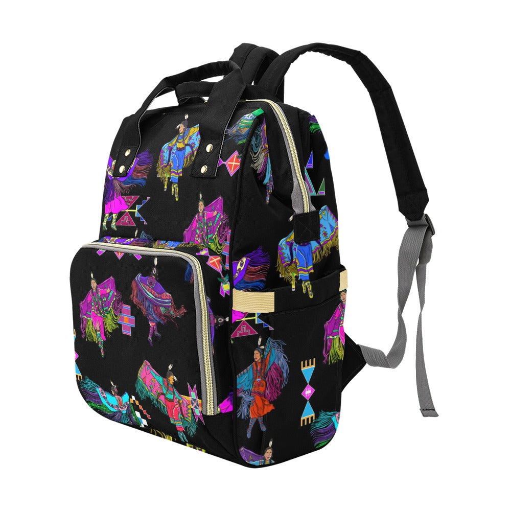 Women's Fancy Dancers Black Multi-Function Diaper Backpack/Diaper Bag