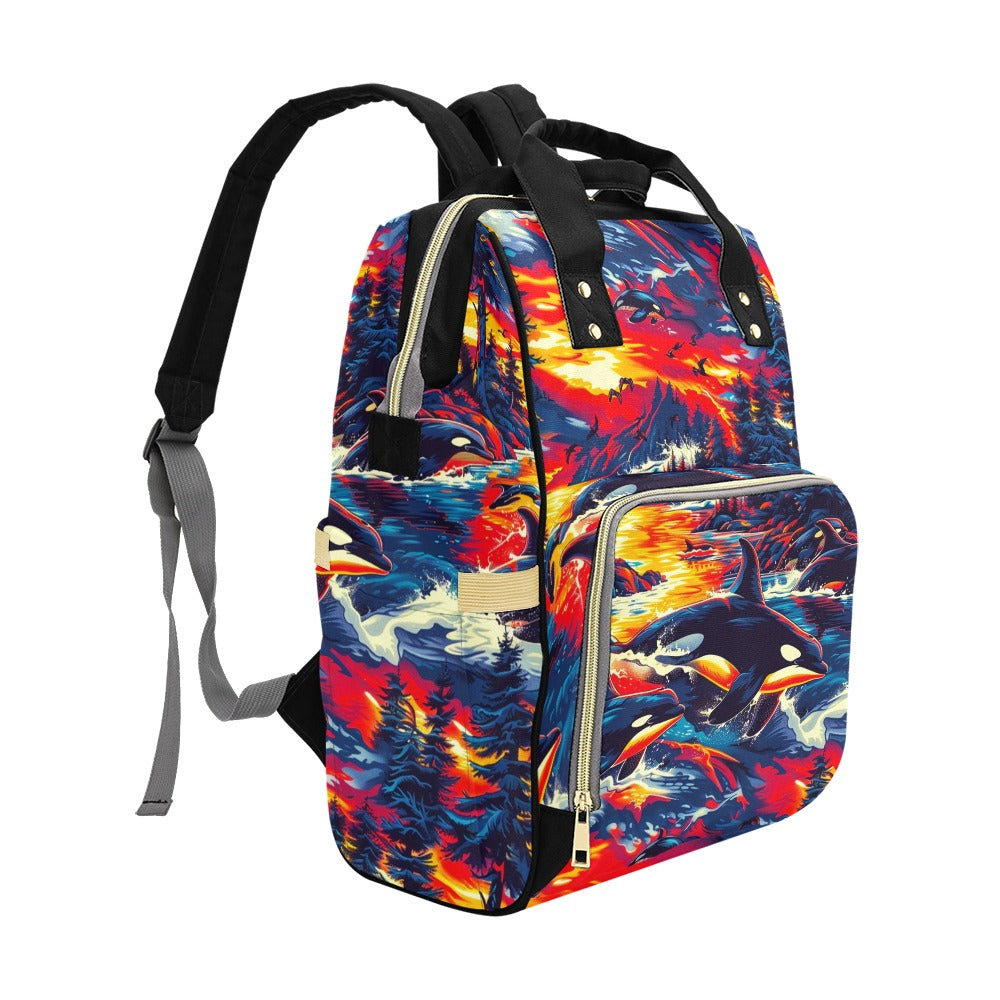 Killer Whales in the Bay Multi-Function Diaper Backpack/Diaper Bag
