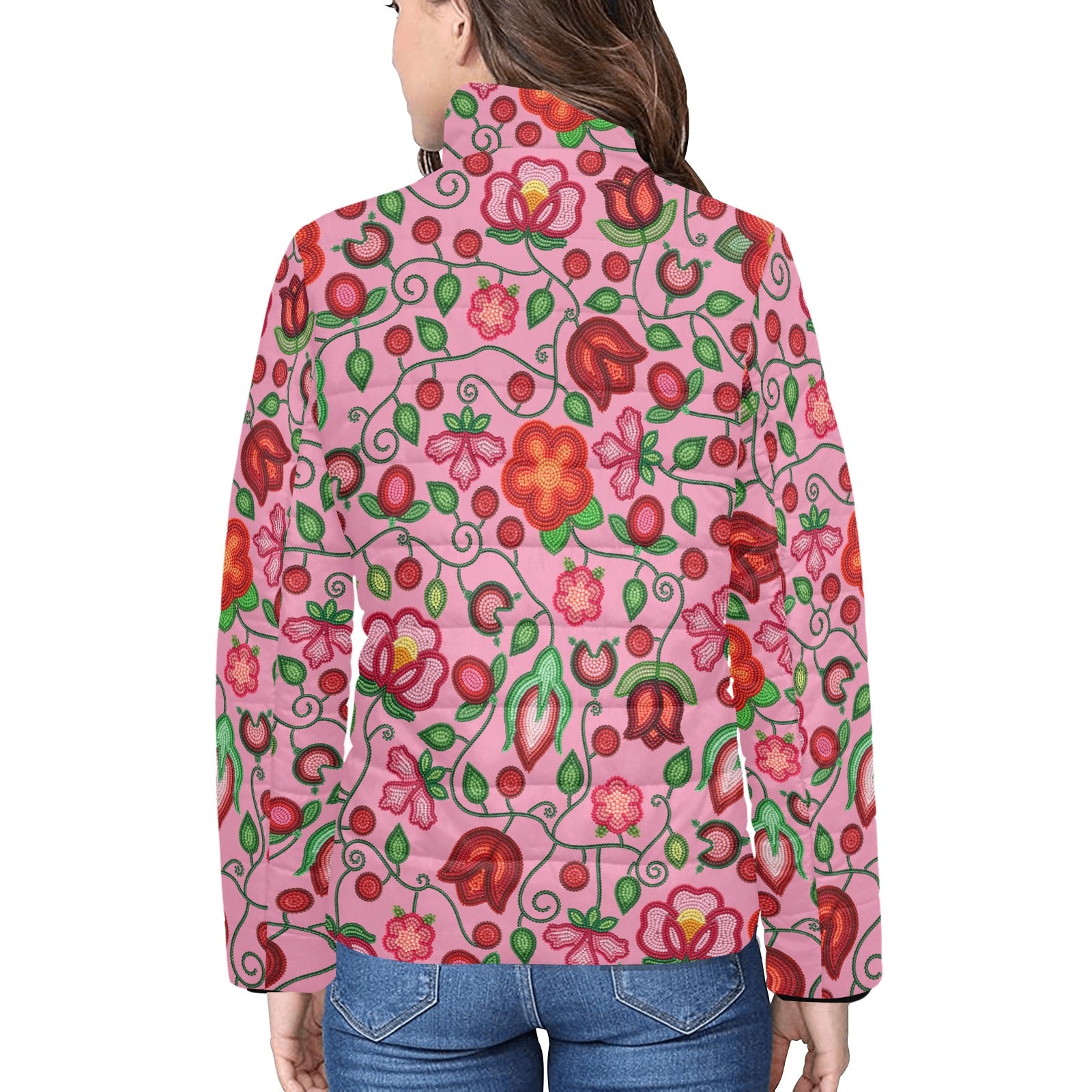 Rose Reverie Pink Women's Stand Collar Padded Jacket