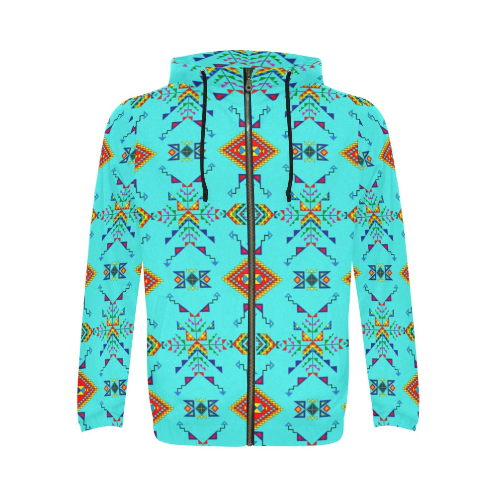 Buffalo Jump Turquoise Men's Zipper Hoodie