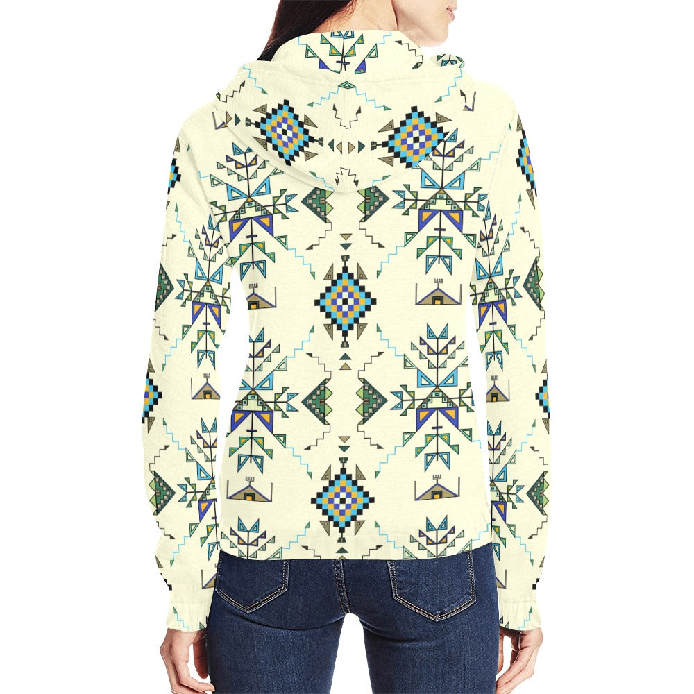 Bear Shield Cream Full Zip Hoodie for Women