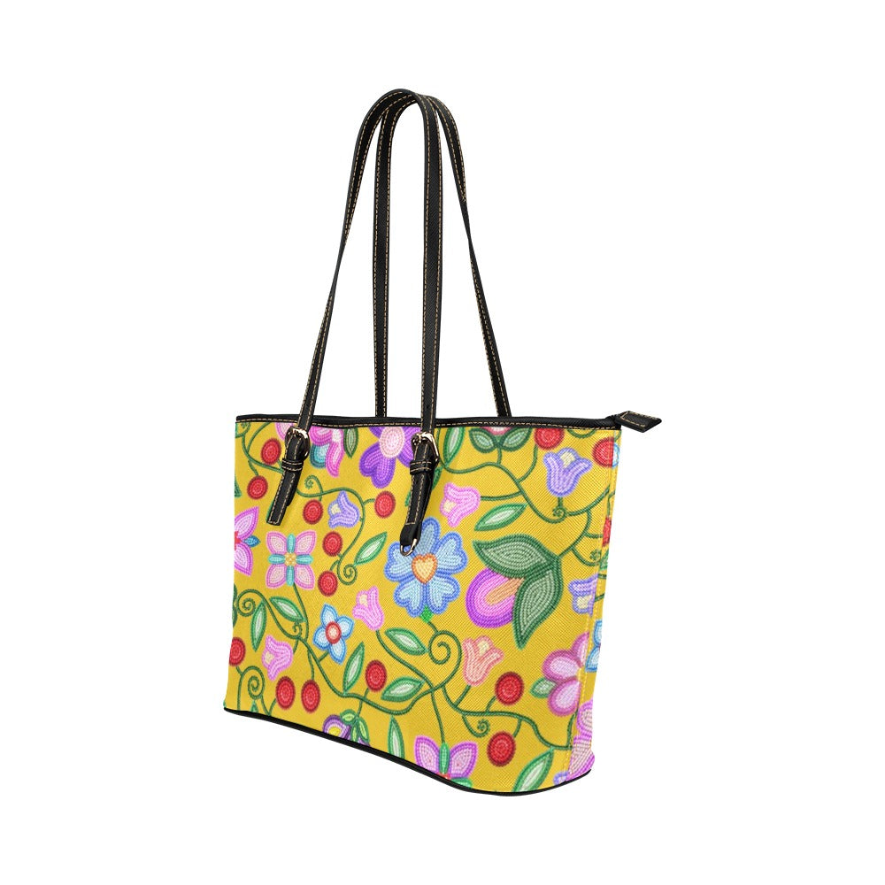 Petal Harmony Ochre Leather Tote Bag/Large