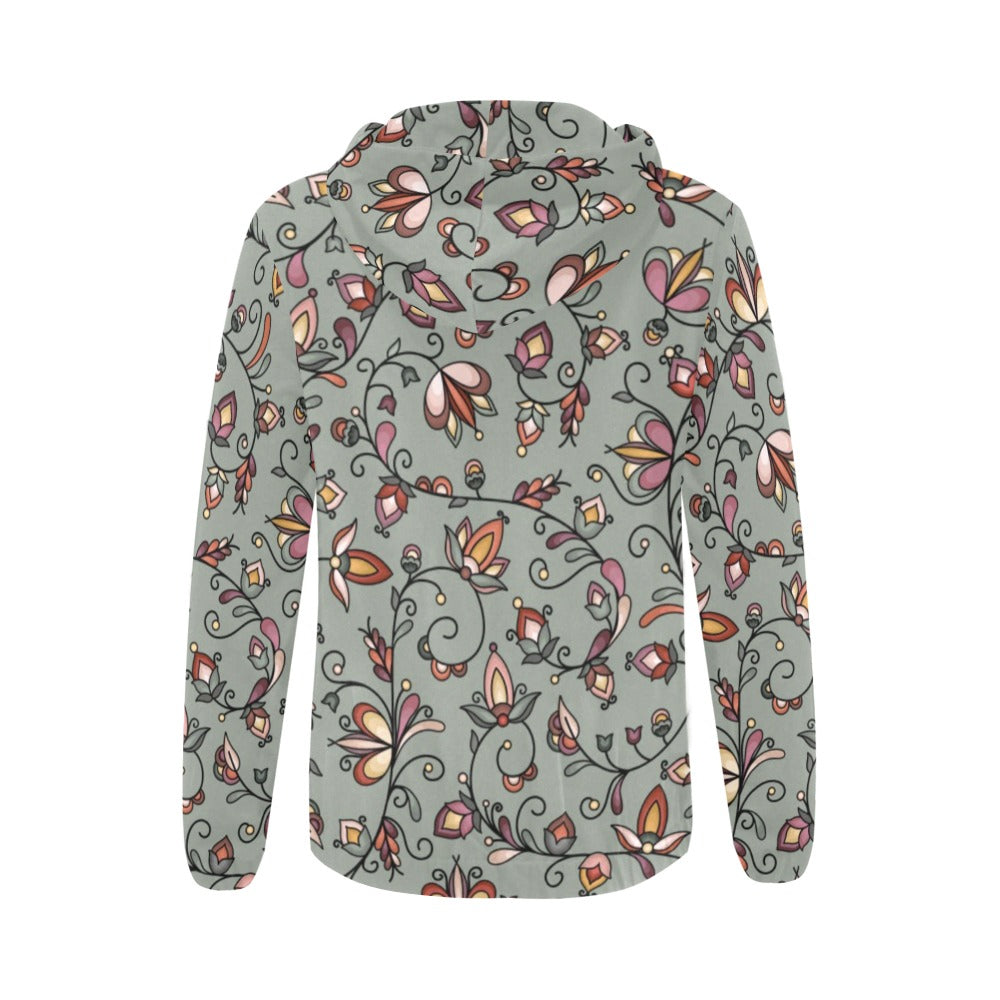 Burnt Sky Petals Green Full Zip Hoodie for Women